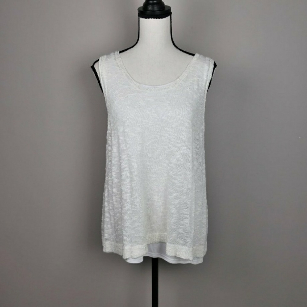 NWT Kensie Off White Double Layer Tank Size Large - Picture 1 of 12